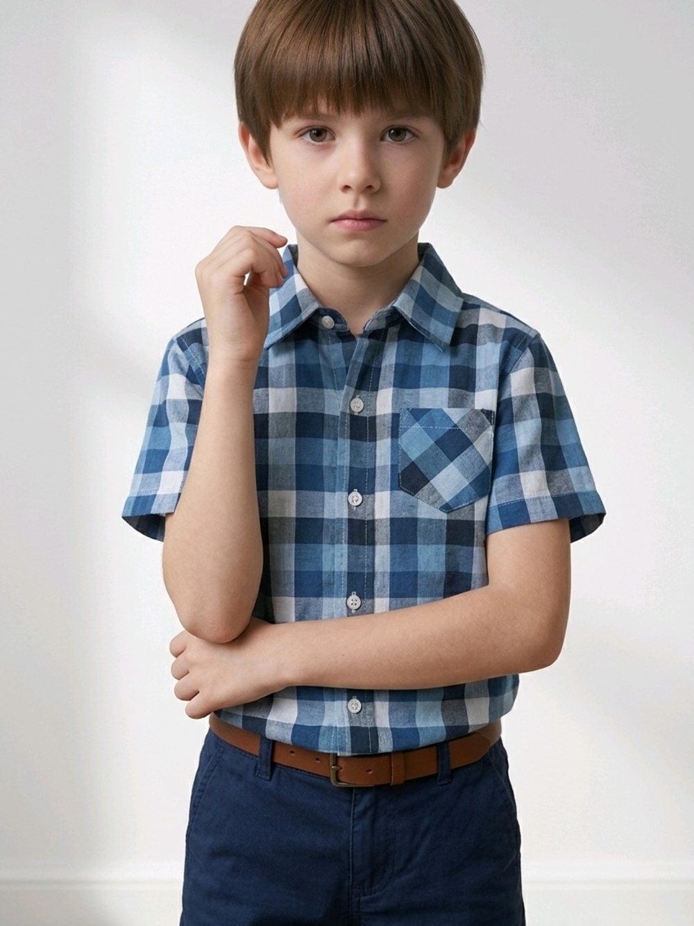 NWT Andy & Evan Blue Royce Plaid SS Double Cloth Button-Down Shirt Sz 3T
